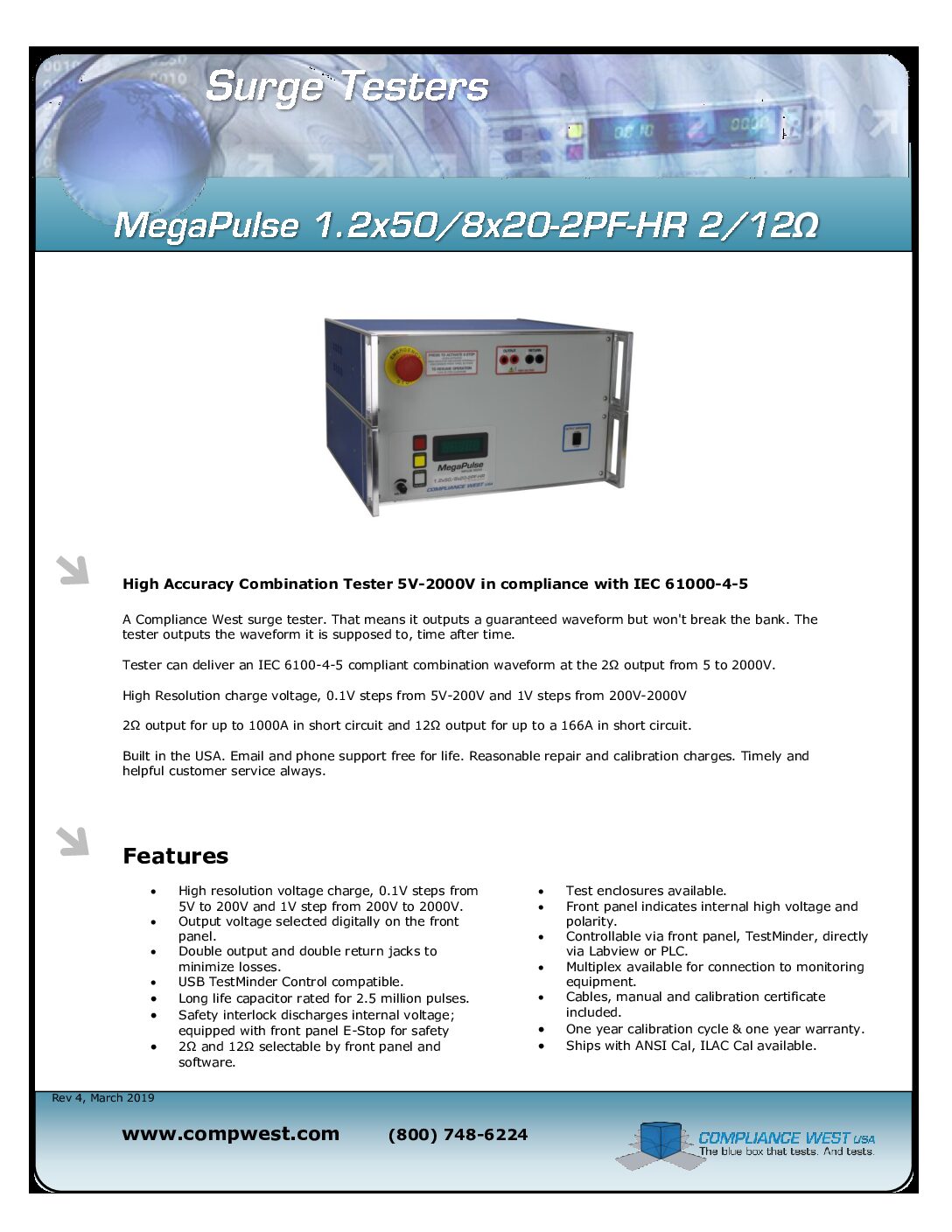 MegaPulse Combination Tester, 5V-2000V High Resolution - Compliance West